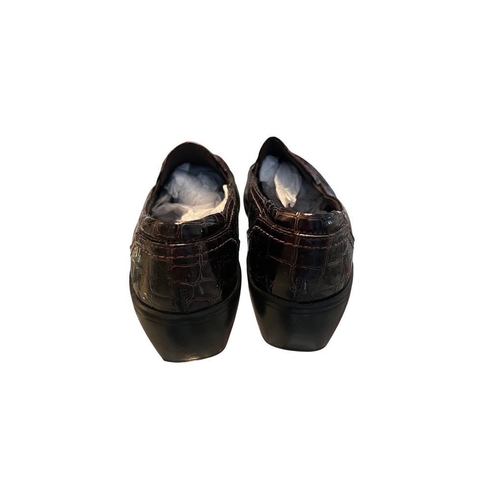 Clarks Bendables Womens 9N Brown Croc Patent Leather Wedge Loafers Slip On Shoes - Picture 2 of 11